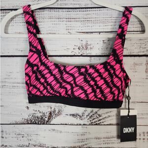 DKNY Women's Printed Square Neck Bikini Top Hot pink/black XS
